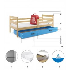 Gulta ERYK 90x200, priede/zils